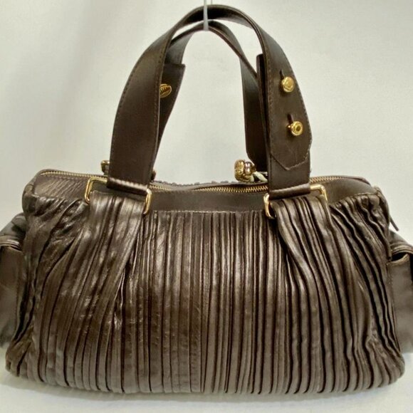 Bvlgari Bronzed Lambskin Leather Plisse Leoni Handbag - Picture 8 of 16